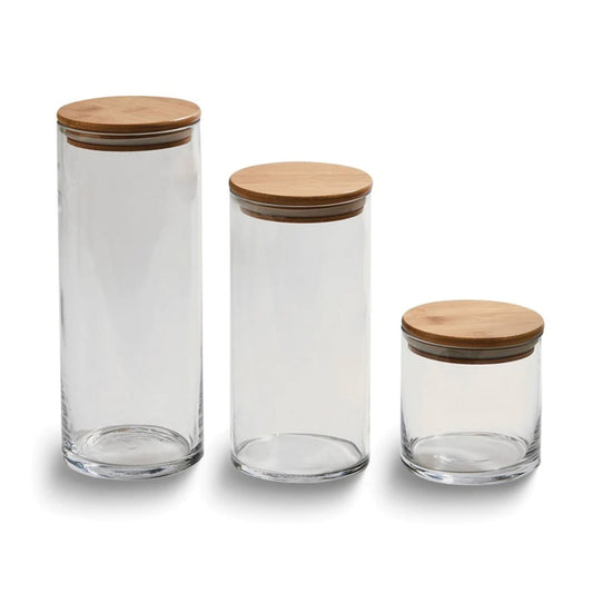 Large Round Glass Storage Container with Bamboo Lid