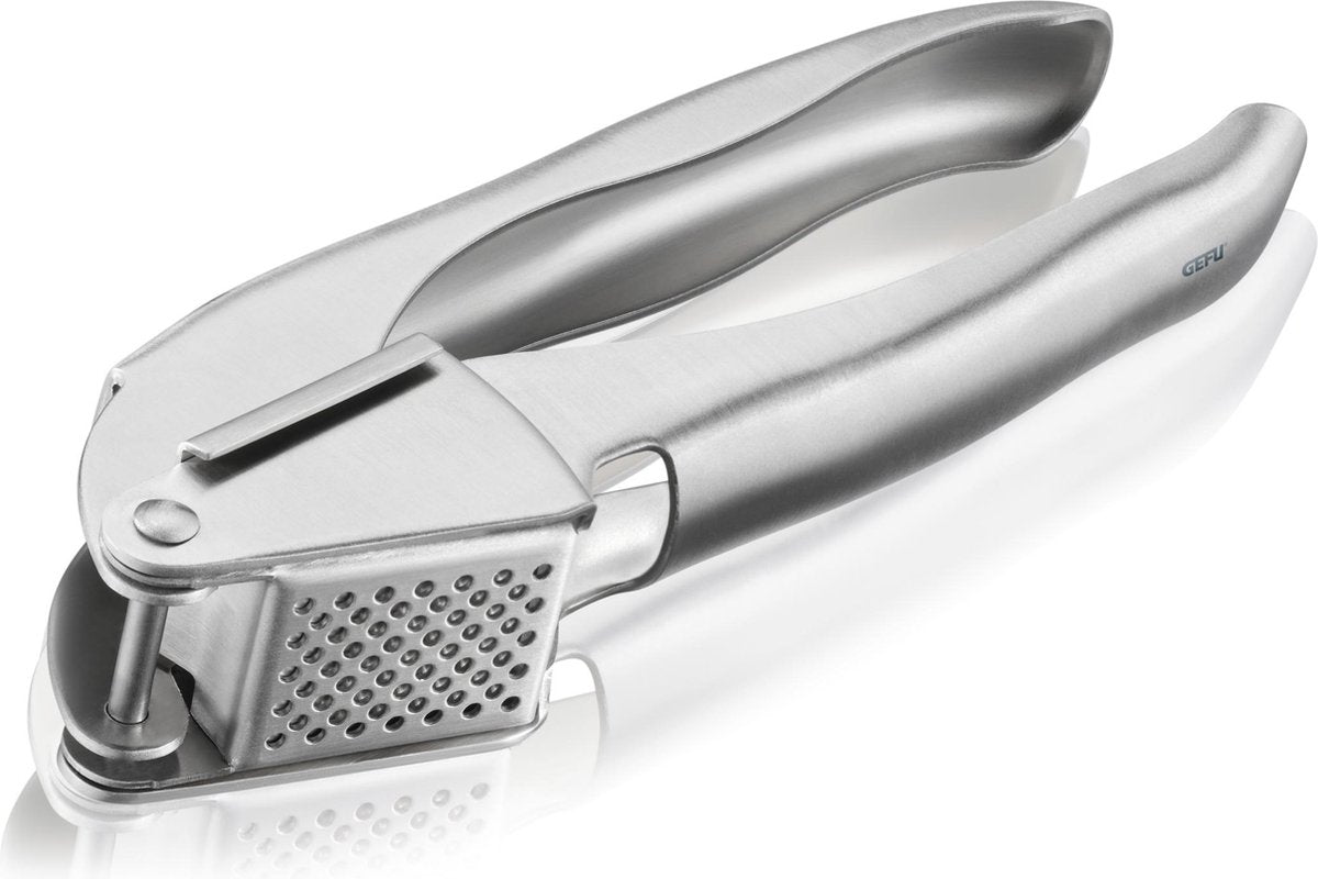 Gefu imprensa garlic press - stainless steel garlic press - ergonomic handle - dishwasher safe