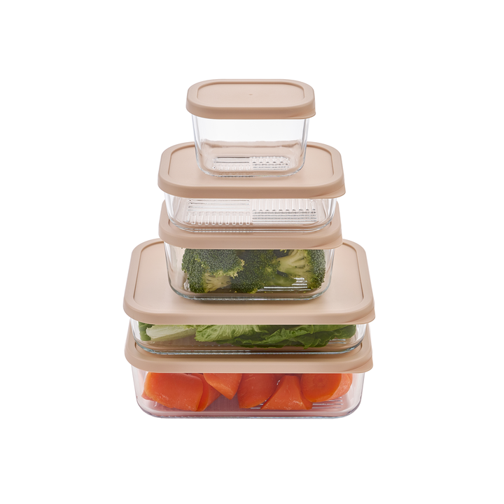Container Culture 6-Piece Airtight Glass Food Storage Containers with Lids, 3 x 17.6oz - Cashew Cream
