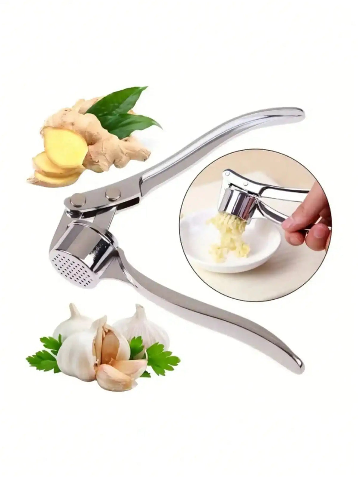 1Pc Stainless Steel Garlic Press – Easy To Use & Washable