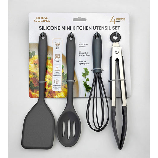 4-Piece Grey Mini Silicone Tool Set – Versatile, Non-Stick, and Stylish
