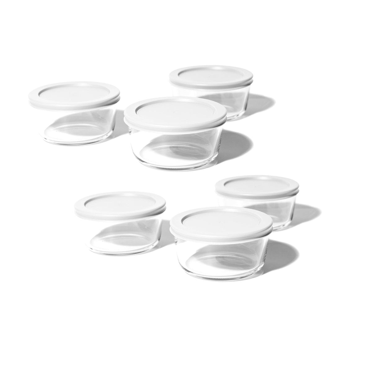12 Piece Set (2 Cup / 16Oz) Round Glass Storage Containers With Lids, White-0