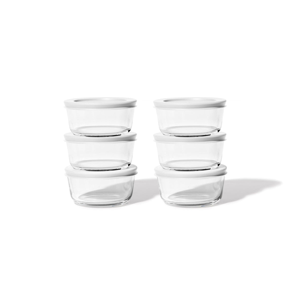 12 Piece Set (2 Cup / 16Oz) Round Glass Storage Containers With Lids, White-2