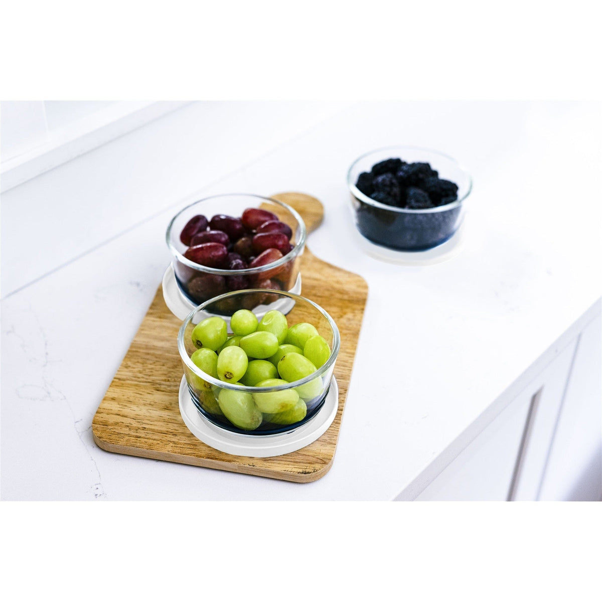 12 Piece Set (2 Cup / 16Oz) Round Glass Storage Containers With Lids, White-3