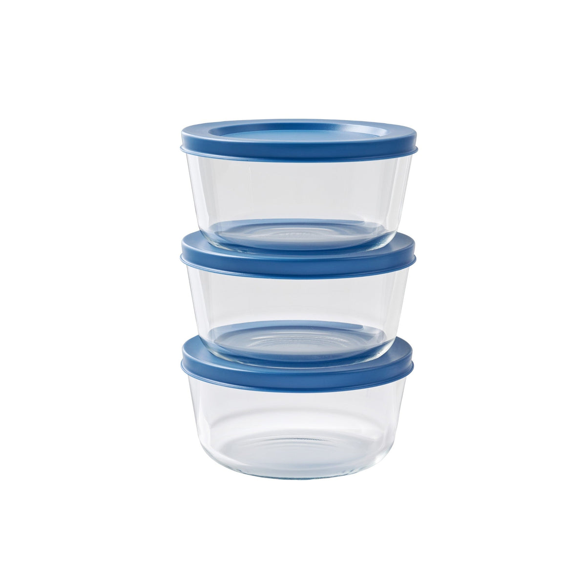 6 Piece Set (2 Cup / 16Oz) Round Glass Storage Containers With Lids, Deep Navy