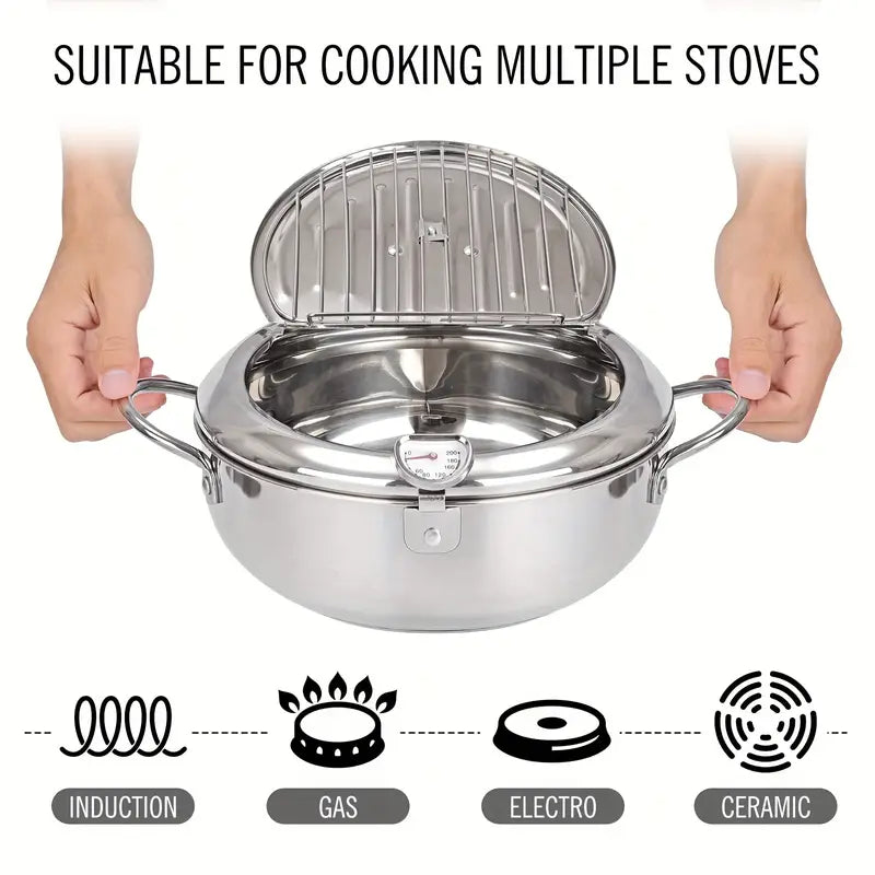 Stainless Steel Deep Fryer with Temperature Control and Oil Drop Filter Rack