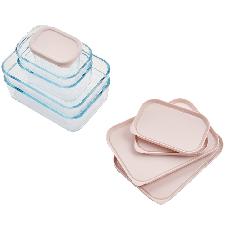 Container Culture 6-Piece Airtight Glass Food Storage Containers with Lids, 3 x 10.5oz - Berry Blush