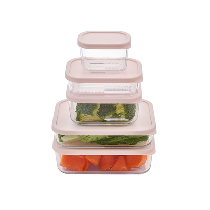 Container Culture 6-Piece Airtight Glass Food Storage Containers with Lids, 3 x 10.5oz - Berry Blush