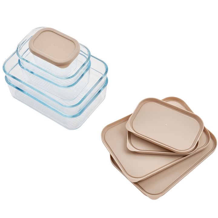 Container Culture 6-Piece Airtight Glass Food Storage Containers with Lids, 3 x 25.4oz - Cashew Cream