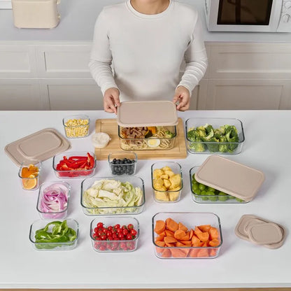 Container Culture 8-Piece Airtight Glass Food Storage Containers with Lids, 4 x 57.5oz - Cashew Cream