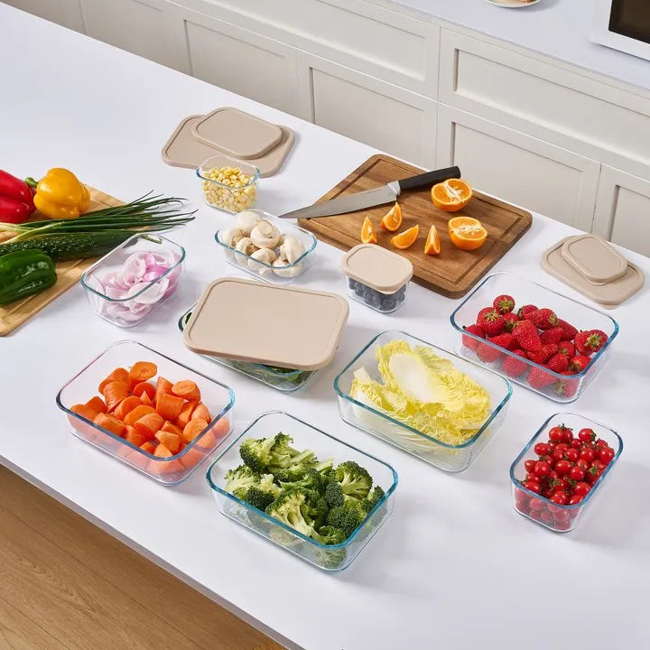 Container Culture 8-Piece Airtight Glass Food Storage Containers with Lids, 4 x 57.5oz - Cashew Cream