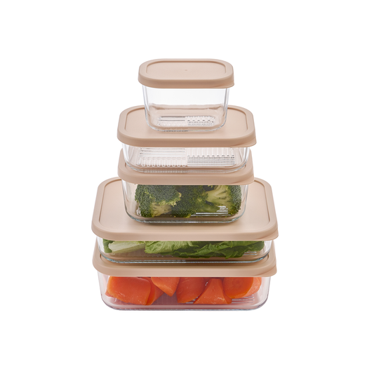 Container Culture 4-Piece Airtight Glass Food Storage Containers with Lids, 2 x 57.5oz - Cashew Cream