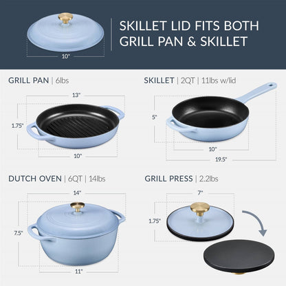 6-Piece Baby Blue Cast Iron Cookware Set