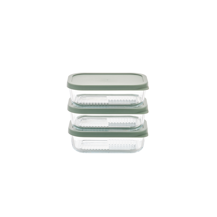 Container Culture 6-Piece Airtight Glass Food Storage Containers with Lids, 3 x 17.6oz - Soft Sage