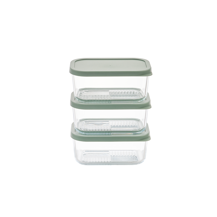 Container Culture 6-Piece Airtight Glass Food Storage Containers with Lids, 3 x 25.4oz - Soft Sage