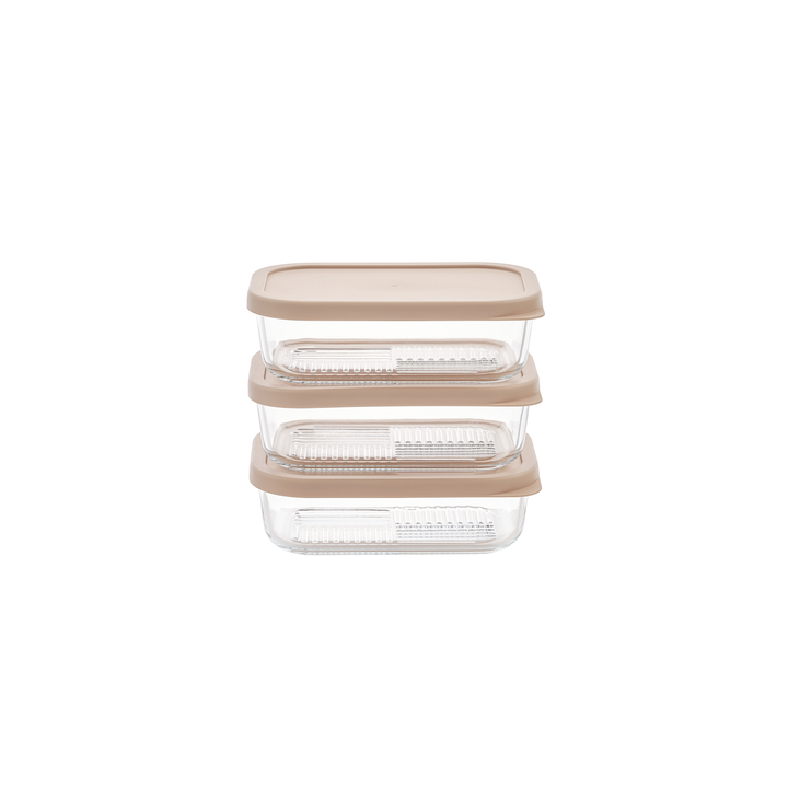 Container Culture 6-Piece Airtight Glass Food Storage Containers with Lids, 3 x 17.6oz - Cashew Cream