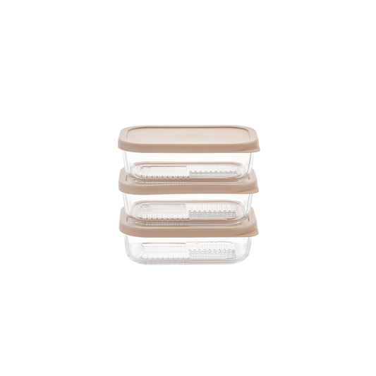 Container Culture 6-Piece Airtight Glass Food Storage Containers with Lids, 3 x 17.6oz - Cashew Cream