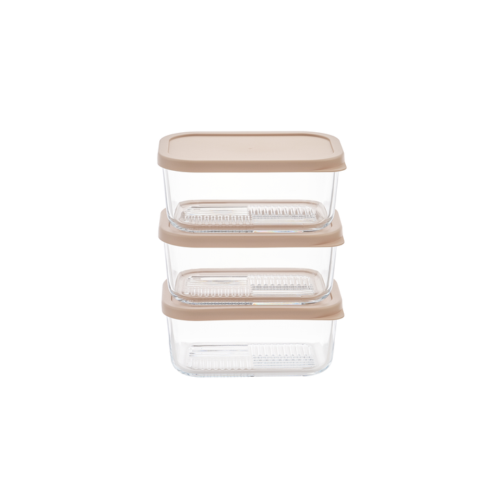 Container Culture 6-Piece Airtight Glass Food Storage Containers with Lids, 3 x 25.4oz - Cashew Cream