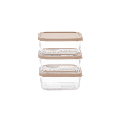 Container Culture 6-Piece Airtight Glass Food Storage Containers with Lids, 3 x 25.4oz - Cashew Cream