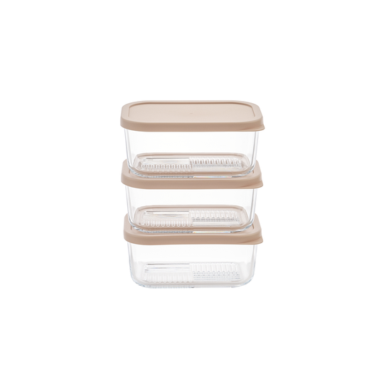 Container Culture 6-Piece Airtight Glass Food Storage Containers with Lids, 3 x 25.4oz - Cashew Cream