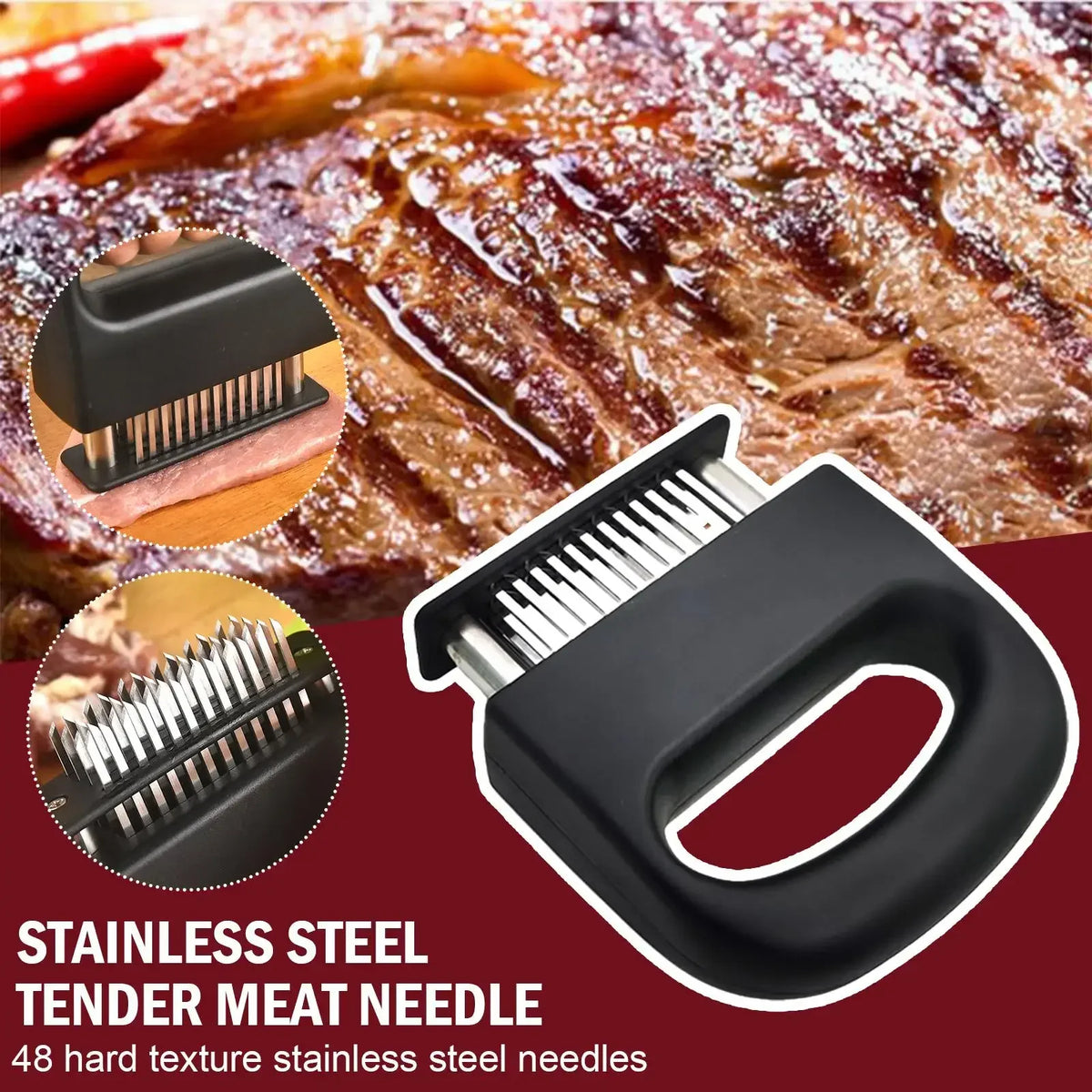 NNEOBA Stainless Steel Meat Tenderizer – 48 Needle Steak Softener