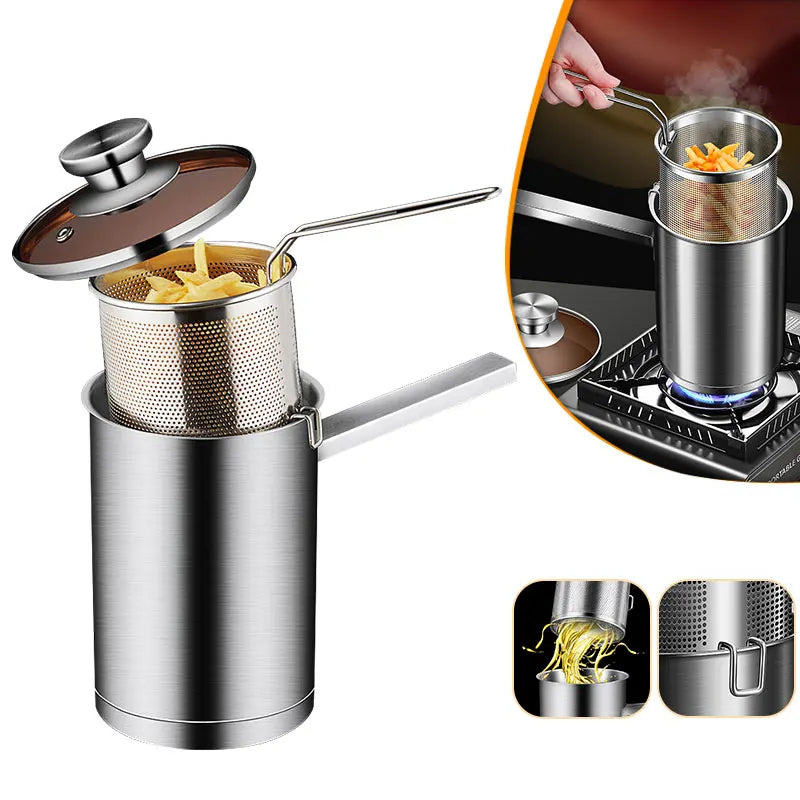 Stainless Steel Deep Fryer Pot with Basket And Lid Silver