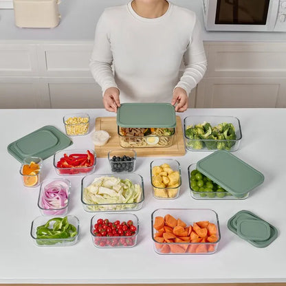 Container Culture 12-Piece Airtight Glass Food Storage Containers with Lids, 6 x 17.6oz - Soft Sage