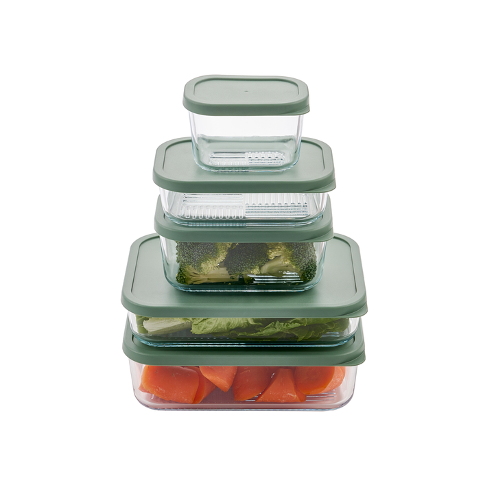 Container Culture 6-Piece Airtight Glass Food Storage Containers with Lids, 3 x 25.4oz - Soft Sage