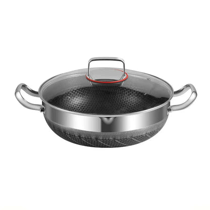28cm Non-Stick Frying Pan with Honeycomb Bottom Glass Lid Silver