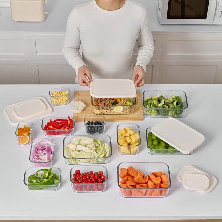 Container Culture 12-Piece Airtight Glass Food Storage Containers with Lids, 6 x 17.6oz - Vanilla Mist