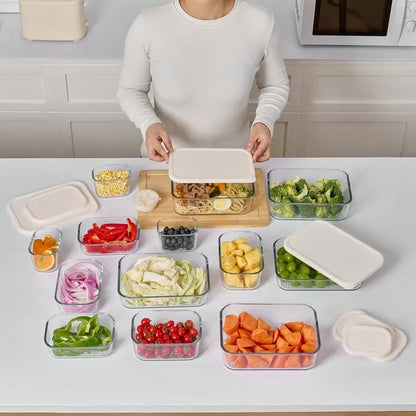 Container Culture 12-Piece Airtight Glass Food Storage Containers with Lids, 6 x 17.6oz - Vanilla Mist