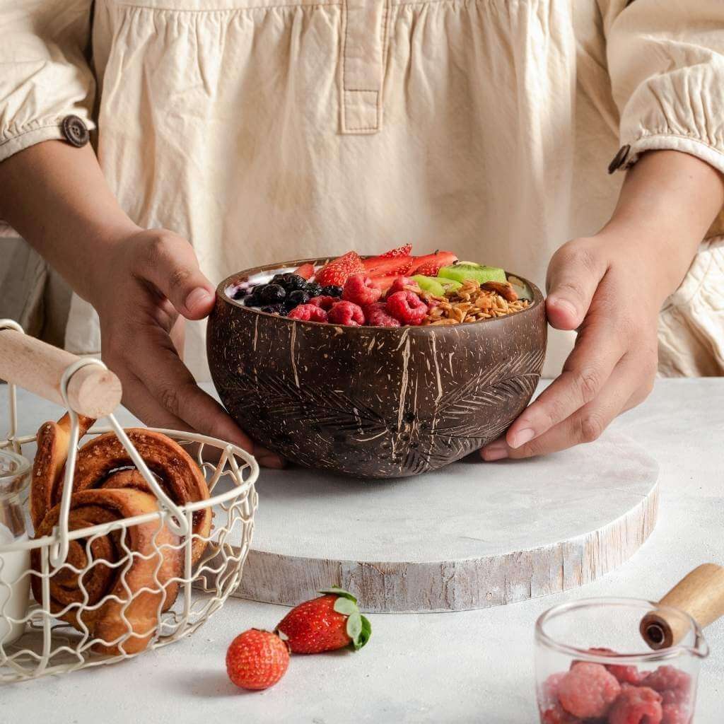 Patterned Coconut Bowl & Spoon Single Set
