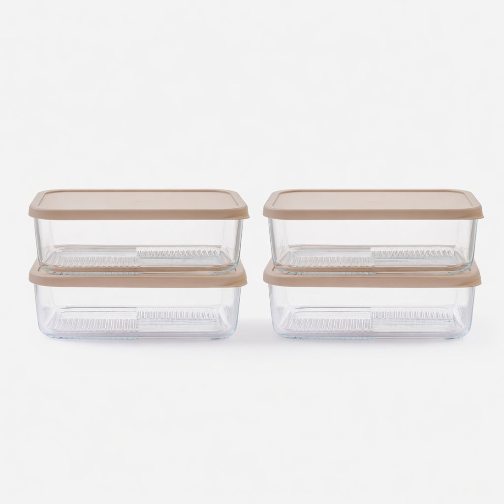 Container Culture 8-Piece Airtight Glass Food Storage Containers with Lids, 4 x 57.5oz - Cashew Cream