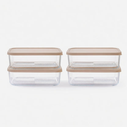 Container Culture 8-Piece Airtight Glass Food Storage Containers with Lids, 4 x 57.5oz - Cashew Cream