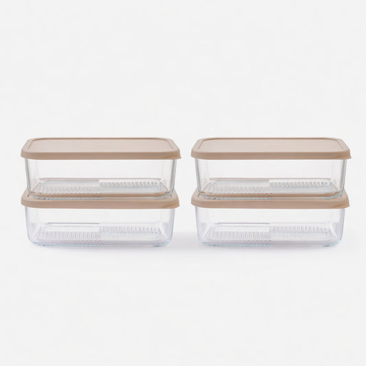 Container Culture 8-Piece Airtight Glass Food Storage Containers with Lids, 4 x 57.5oz - Cashew Cream
